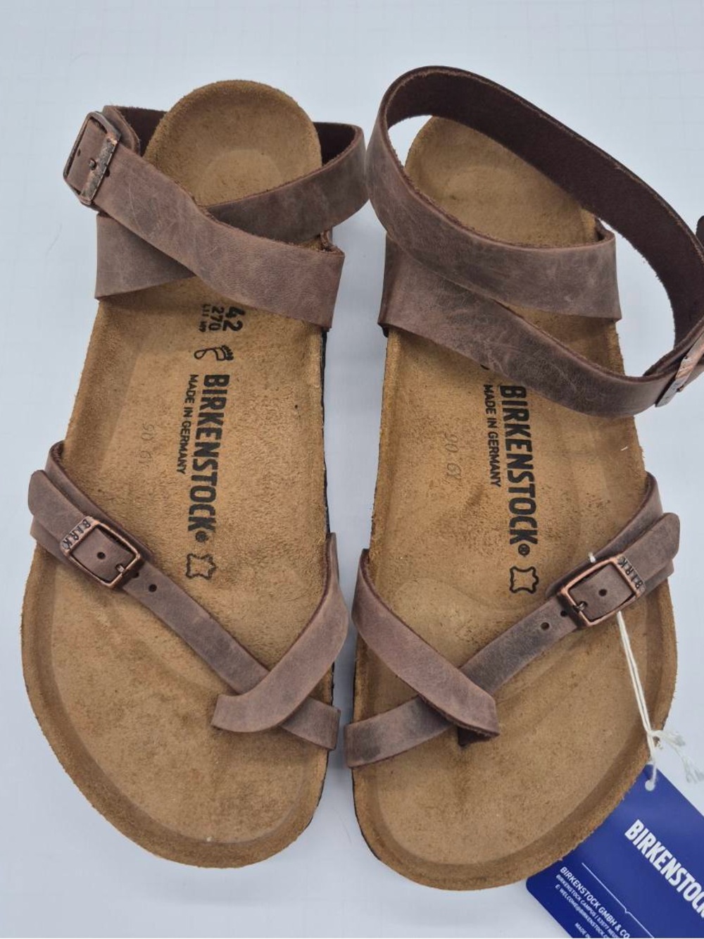 Birkenstock 42 - YARA Sandals Habana Brown 100% Oiled Leather Ankle Strap NWT - Picture 2 of 9